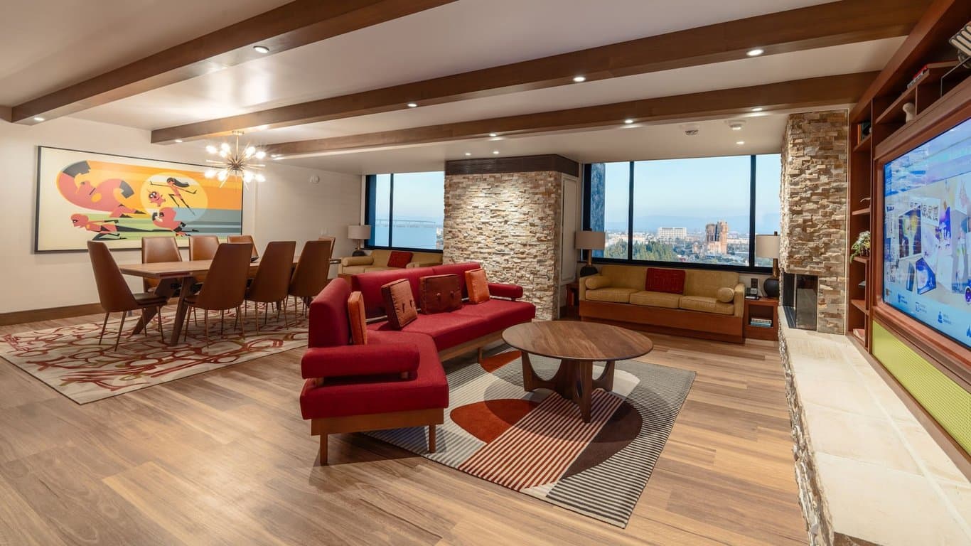 Incredibles Suite - 2 Bedrooms. Wheelchair accessible with roll-in shower and option for hearing accessibility. 1 king bed, 1 queen bed, and 2 queen sleeper sofas.